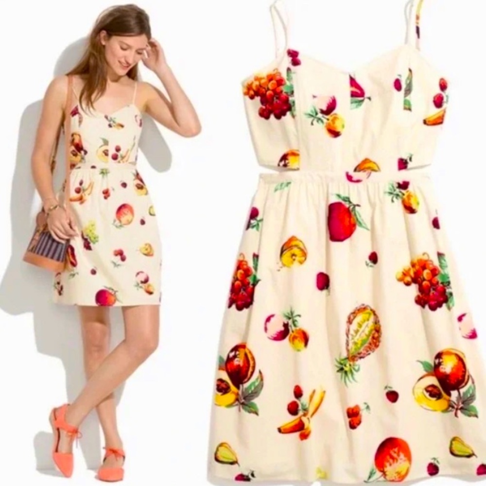 Madewell Fruit Print Cutout Dress